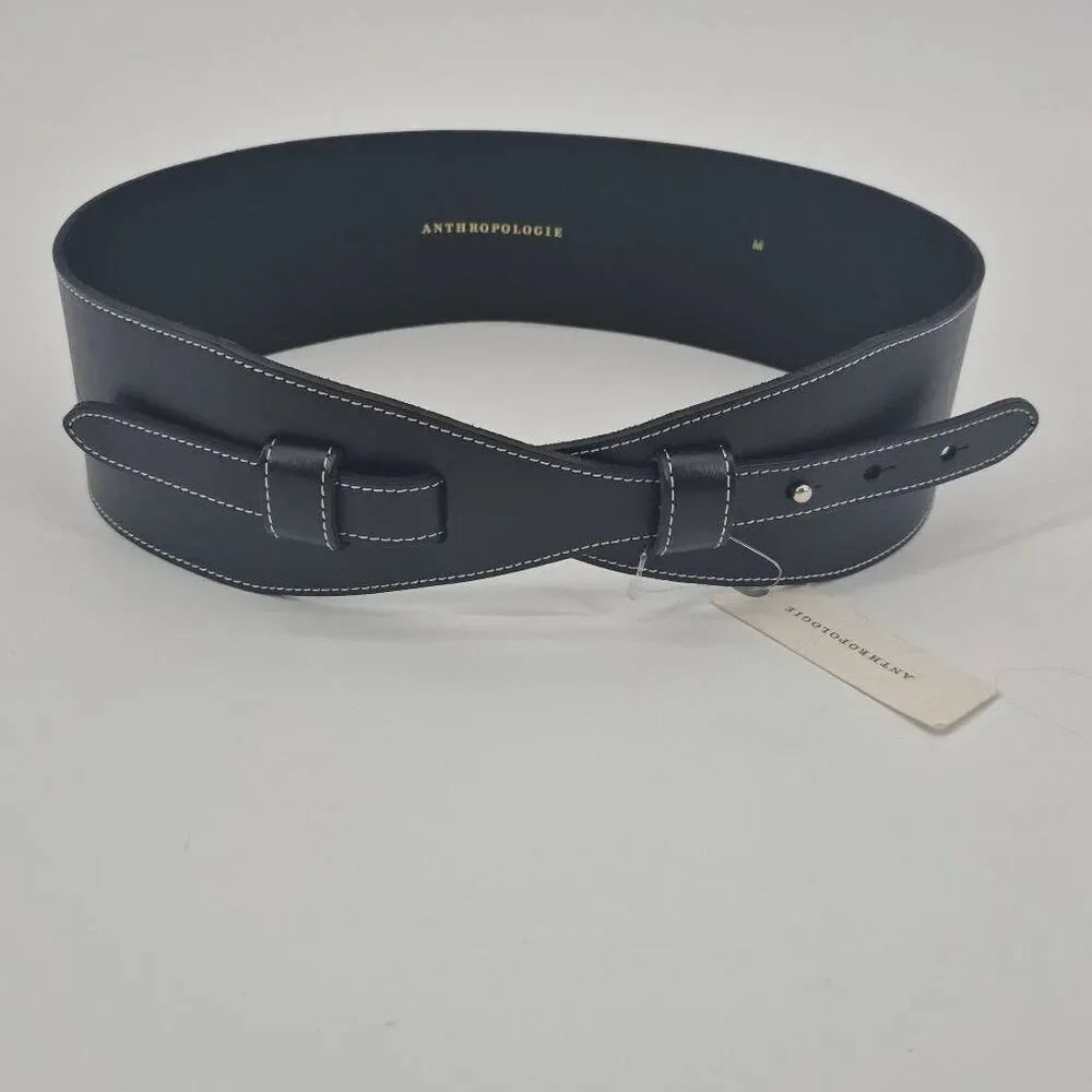 ANTHROPOLOGIE Wide Corset Belt Black Leather Size M